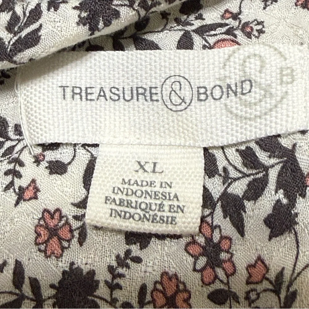 Treasure & Bond Floral Blouse Boho Peasant Top Button Front Short Sleeve XL - Picture 6 of 8